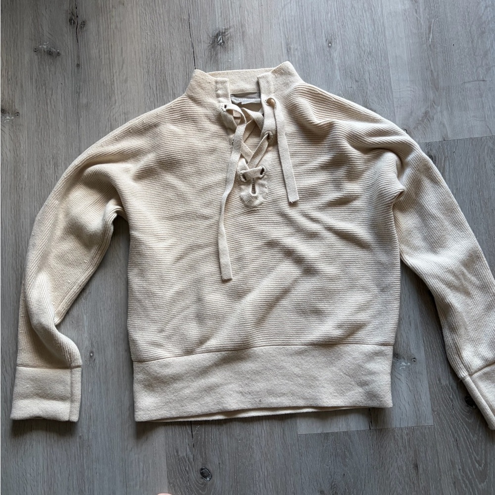 Everlane Cream Lace-Up Turtleneck Sweater
